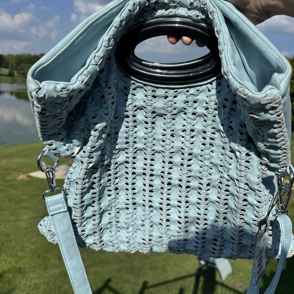 Pepita Light Blue Woven Genuine Leather Handbag Crossbody NWT Krakow Poland